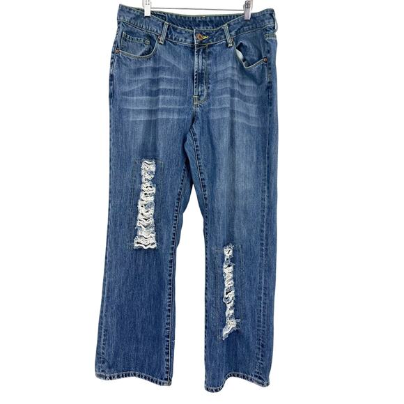 Seven7 Women's 18 Blue Denim Distressed Straight Leg Jeans - Picture 1 of 6